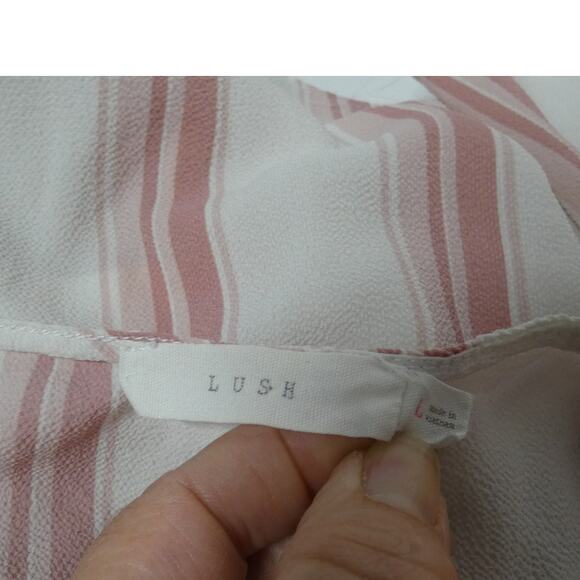 LUSH Women's Large Pink Striped Blouse Buttons Tie Hem Flowy - Picture 6 of 7